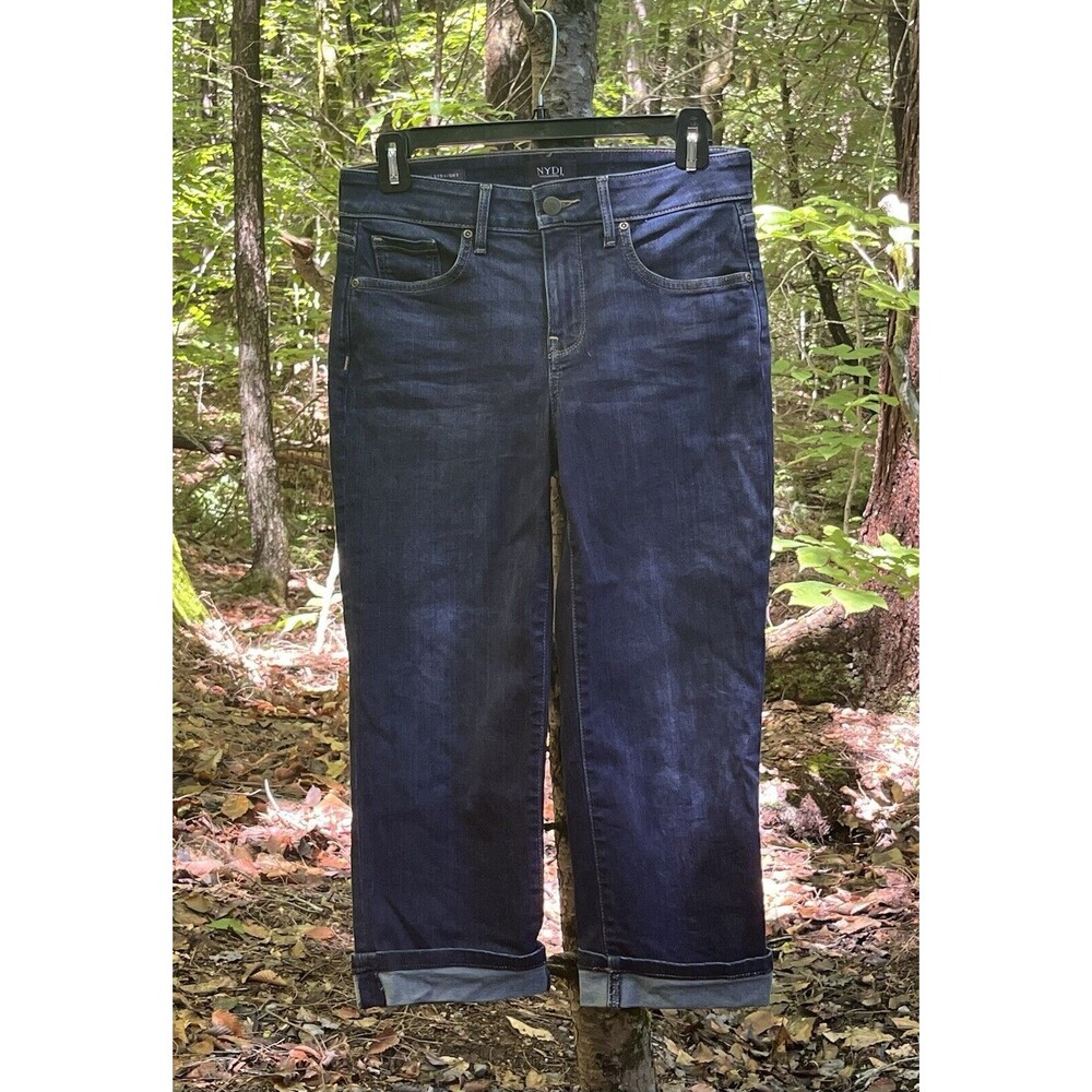 NYDJ Marilyn Straight Leg Cuffed Capri Denim Jeans Womens 2 Blue Stretch Retro